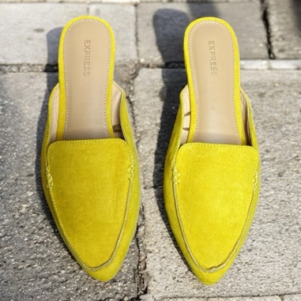 Express Yellow Faux suede mules size 8